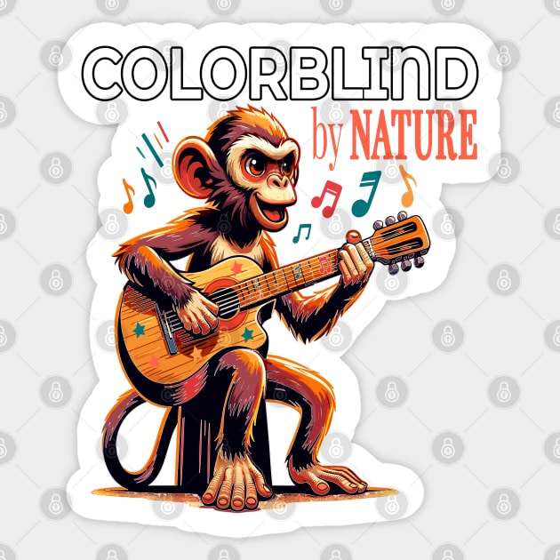 Colorblind by Nature, Melodic Monkey Strums the Blues Sticker by maknatess